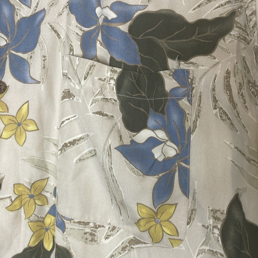 Jos A Bank Mens Shirt Large Blue Brown Button‎ Up Hawaiian Silk Vacation Floral - Picture 9 of 11